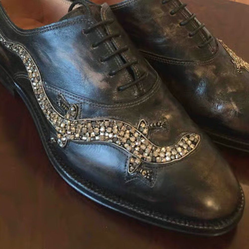Ralph Lauren Runway Fall '18 Licia Italian Leather Crystal Gecko Oxfords